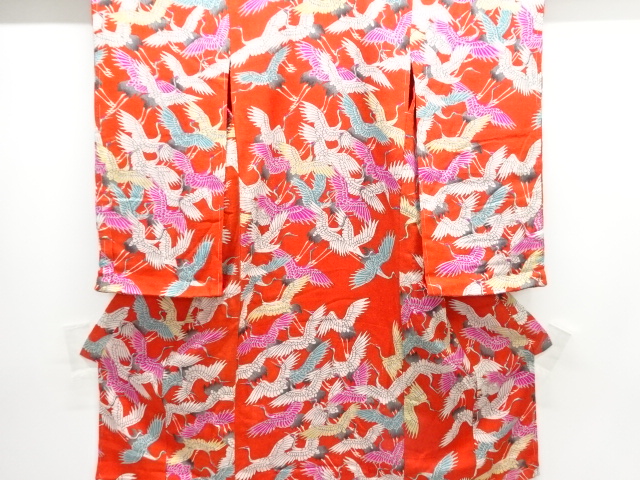 JAPANESE KIMONO / ANTIQUE KIMONO / SILK / CHIRIMEN / CRANES